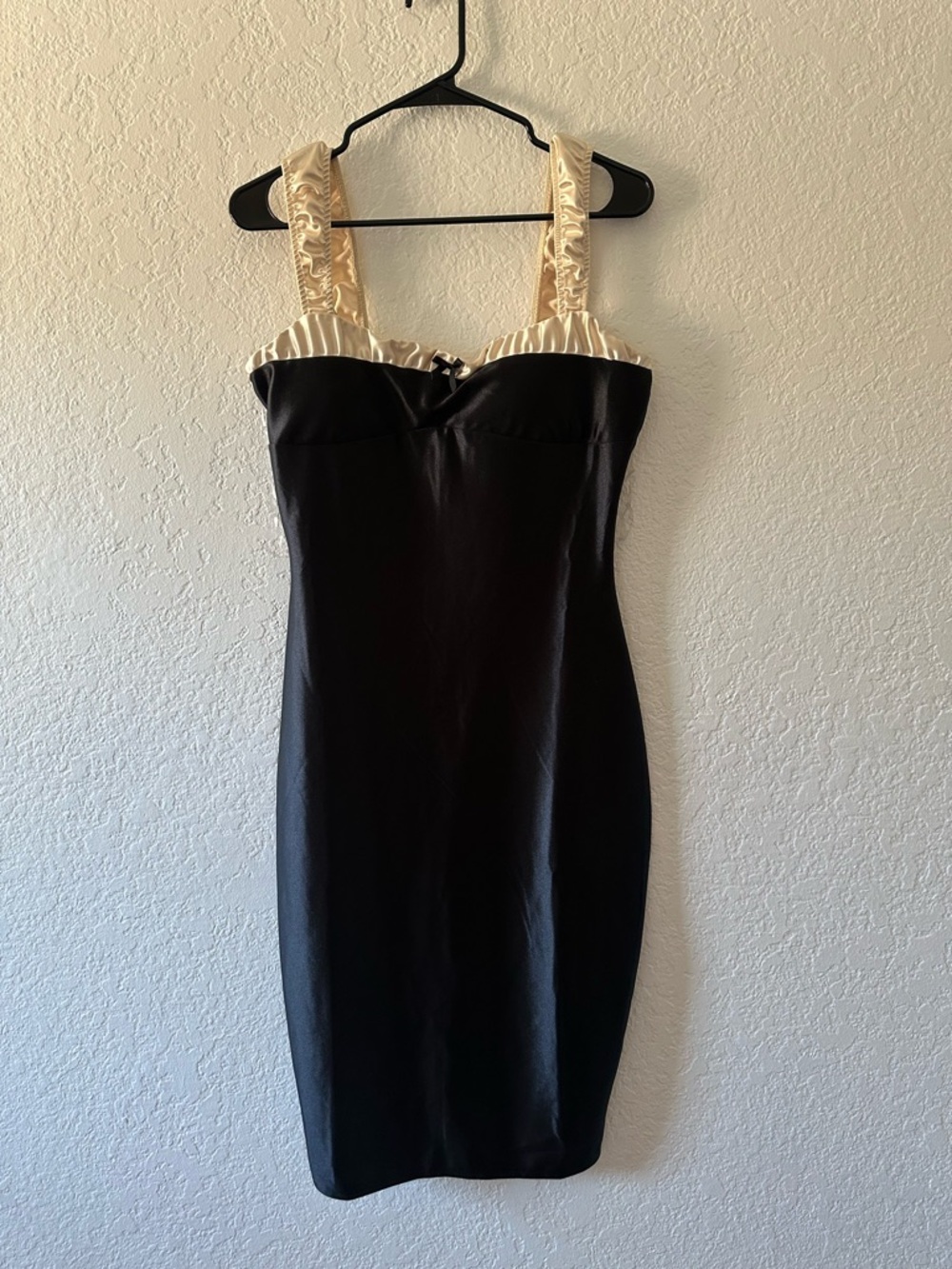 Black and Cream Satin-Trim Sheath Dress